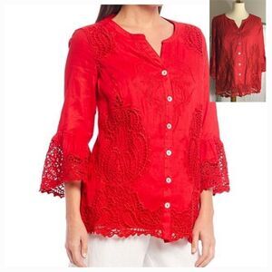 John Mark 100% Red Linen Blouse Size Small